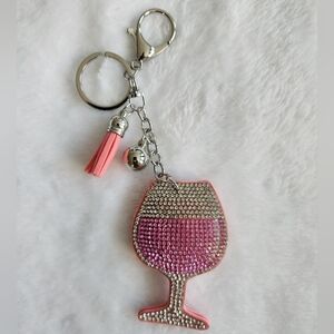 Pink Rhinestone Wine Glass Keychain Bag Charm